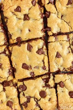 chocolate chip cookie bars stacked on top of each other