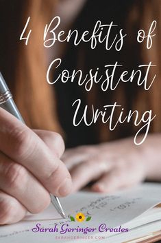 a person writing on paper with the words 4 benefits of content writing written in it