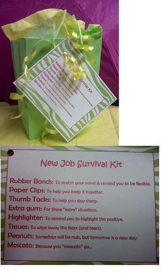 a new job survival kit with a gift bag and instructions for it to be delivered