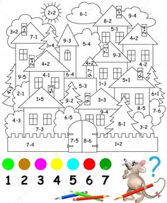 a coloring page with a mouse and color by numbers