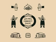 the logo for oakland's community bakery, which features two hands holding breads