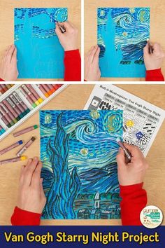 the van gogh starry night project is an easy and fun art project for kids