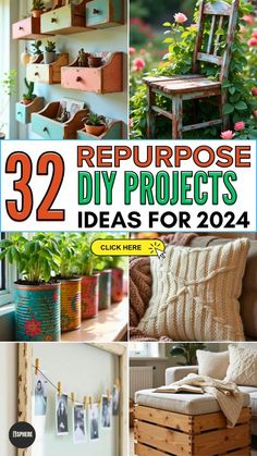 several different pictures with the words 32 repurpose diy projects ideas for 2014