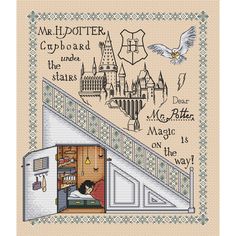 the hog potter cross stitch pattern with harry's house and hog potters castle