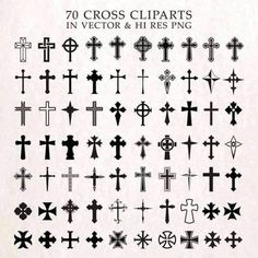 cross cliparts in black and white with the text, 70 cross cliparts