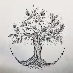 a drawing of a tree with leaves on it