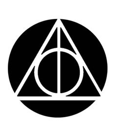 the deathly hall logo is shown in a black and white circle with an inverted triangle