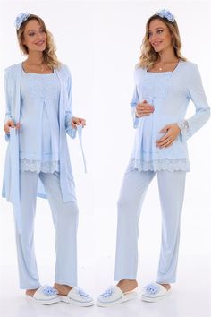 LohusaHamile Blue Color Maternity Pajamas and Robe  Cotton Fabric There are 3 pieces of product in the package ( Maternity Pajamas and Maternity Robe ) This Products have breastfeeding feature Pajamas is long sleeved Adjustable at the waist There is a Belt in the Pachage it's a model that you can use after postpartum period Attention, There is no CROWN and SLIPPERS in the Package Size Range; if your weight's 60-71 Kilograms or 132-157 Ib, You Should buy size ''S'' Size Range; if your weight's 71 Blue Long Sleeve Sleep Sets, Blue Long Sleeve Loungewear Set, Blue Long Sleeve Home Sets, Blue Matching Set Sleepwear, Blue Sleepwear Set, Blue Long Sleeve Pant Set For Loungewear, Blue Long Sleeve Loungewear Pant Set, Blue Matching Pant Set For Loungewear, Postpartum Period