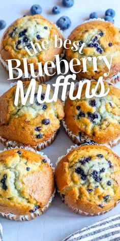 blueberry muffins on a plate with the words we best blueberry muffins