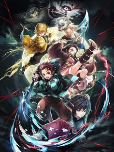 an anime movie poster with many characters