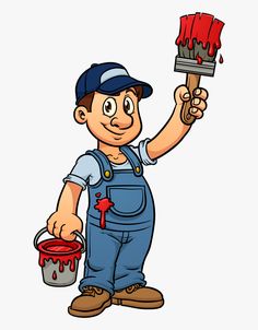 a cartoon man holding a paintbrush and bucket