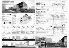 architectural drawings and diagrams are shown in black and white, as well as an image of buildings