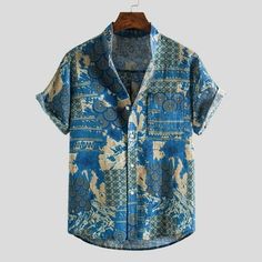 Men Hawaiian Short Sleeve Beach Stand-up Collar Shirt Printed Summer Casual Shirts Features: 1.It is made of materials,durable enought for your daily wearing 2.Stylish and fashion design make you more attractive 3. with your favorite black , jeans, etc 4.Great for Daily,Casual,I am sure you will like it! 5.Wearing this Sweatshirt will highlight your super-good figure and will receive a lot of praise. Product information: Season:Autumn,Spring Gender:Men Occasion:Daily,Casual Material:Cotton Patte Summer Shirts Men, Shirt With Pocket, Ethnic Print, Men Shirt Style, Slim Fit Shorts, Floral Print Shorts, Beach Shirts, Short Sleeve Button Up, Slim Fit Men