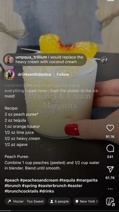 someone is holding up a small glass with some food in it and the recipe below