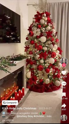 a christmas tree decorated with red and white ornaments