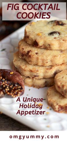 cookies are stacked on top of each other with the words fig cocktail cookies above them