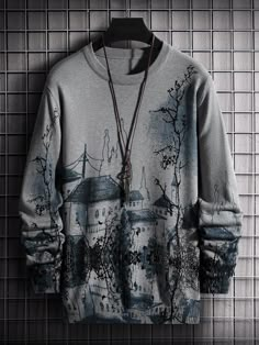 Stylish Hoodies, Guys Clothing Styles, Cool Outfits For Men, Knitwear Men, Pattern Sweater, Ink Painting, Character Outfits, Print Pullover, Dream Clothes