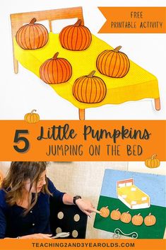 the five little pumpkins jumping on the bed is an easy and fun activity for kids