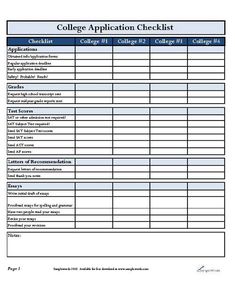 the college application checklist is shown in this file, and it includes student information