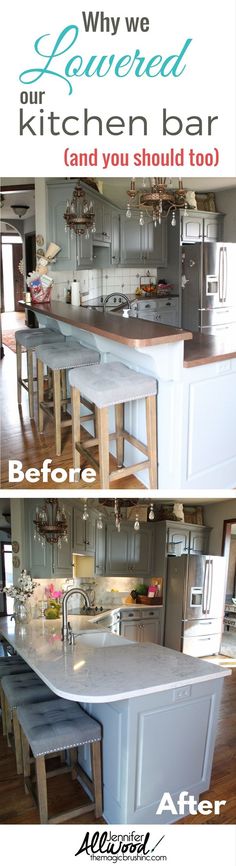 before and after pictures of a kitchen island