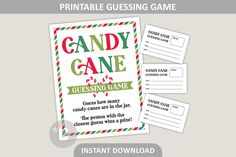 a candy cane guess game is shown with the instructions for it to be played on