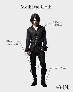 How to Dress Goth: 25 Variations to Master the Gothic Look Medieval Goth Men, Goth Medieval Dress, Medieval Goth Outfits, Middle Ages Outfits, Medieval Gothic Fashion, Male Goth, Gothic Dance