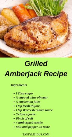 grilled ambrejack recipe on a plate with vegetables