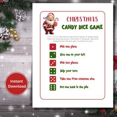 the christmas candy dice game is displayed on a table