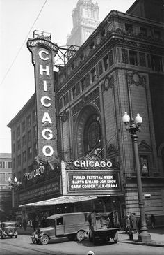 an old black and white photo of the chicago theatre