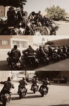 several pictures of motorcycles parked next to each other