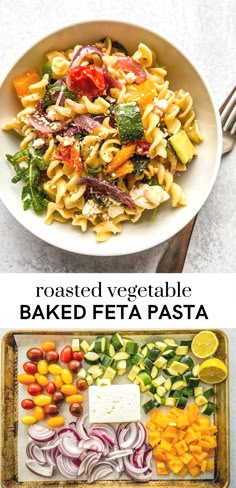 Baked Feta Pasta with Veggies Veggie Pasta Recipes, Baked Feta, Feta Pasta, Veggie Pasta, Baked Vegetables, Tasty Vegetarian Recipes, Vegetarian Dinners, Idee Pasto Sano