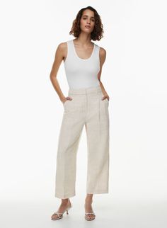 THE EFFORTLESS PANT™ LINEN CROPPED | Aritzia Summer Linen Wide Leg Pants For Everyday, Effortless Wide Leg Summer Work Pants, Effortless Summer Wide Leg Work Pants, Effortless Wide Leg Pants For Summer Workwear, Versatile Cropped Linen Pants, Chic Linen Bottoms For Everyday, Chic Linen Wide Leg Pants For Daywear, Ankle-length Linen Wide Leg Pants With Welt Pockets, Summer Workwear Pants In Flax Color