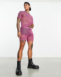 Shorts by ASOS DESIGN Part of a co-ord set T-shirt sold separately Regular rise Drawstring waistband Regular fit Rave Fits For Guys, Men Pink Outfit, Men Short Shorts, 70s Outfits Disco, Mens 70s Outfits, Engagement Outfits Indian, Sweater Outfits Dressy, Black Denim Jacket Outfit, Abercrombie And Fitch Outfit