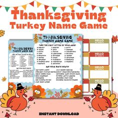 "Introducing the uproarious Thanksgiving Turkey Name Activity, where giggles and guffaws abound as you concoct your very own hilarious turkey name! Unveil the zany side of your persona by blending the first letter of your name with the month you were born, culminating in a side-splitting moniker that will have everyone at the table in stitches. Discover the joy of morphing mundane letters into uproarious giblets of fun, as you transform the mundane into the marvelous. Unleash your creative prowess and revel in the sheer delight of creating absurdly amusing titles that reflect your whimsical spirit. Whether you end up as \"Nutty Gobble Guru\" or \"Golden Waddle Warrior,\" prepare for a bellyful of laughter and a feast of merriment with every quirky combination. This Thanksgiving, make your Turkey Name Game, Classroom Thanksgiving, Fun Thanksgiving Games, Thanksgiving Facts, Dot Marker Activities, Thanksgiving Activity, Name Game, Learning Printables, Name Activities