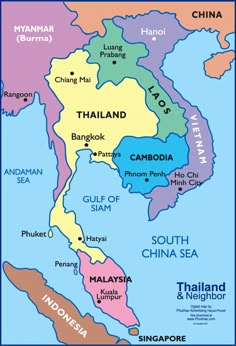 a map with the location of thailand and other countries in red circled by a circle