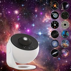 an image of a projector in the middle of space with many pictures around it