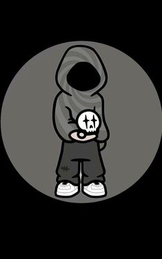 a cartoon character with a hoodie on holding something in his hands and looking at the camera