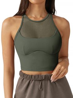 PRICES MAY VARY. [Premium Material] - This longline sports bra is made of professional sports fabrics, 69% Nylon and 31% Spandex, buttery soft, super breathable, sweat-wicking and quick-drying. [Tank Tops with Built in Bra] - The high neck sports bras come with built in bra which is removable. High elasticity widened hem provides support for your chest while showing off your attractive curves. [Special Design] - This mesh wirefree workout sports bra is a fashion-forward and elegant choice that e Best Basics For Women, Tops For Small Chest, Workout Capsule Wardrobe, Sports Fabrics, Gym Bunny, Stylish Workout Clothes, Athletic Attire, Bra Workout, Back Yoga