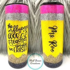 two yellow and pink glitter tumbles with the words, one for each other