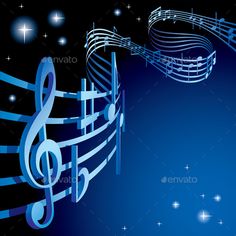 musical notes and stars on a blue background