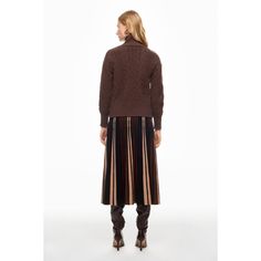 Brown (50% Viscose, 28% Polyester, 22% Nylon). Knits. Turtleneck. Long Sleeve. Pull On. Shoulder to Hemline Length: 21.5". Imported. Fitted Pointelle Knit Outerwear For Layering, Chic Pointelle Knit Outerwear For Fall, Chic Fall Pointelle Knit Outerwear, Chic Fall Outerwear In Pointelle Knit, Fitted Brown Knitted Outerwear, Elegant Brown Cardigan For Fall, Fall Workwear Sweater With Knit Fabrication, Fitted Brown Cable Knit Outerwear, Fitted Winter Outerwear In Pointelle Knit