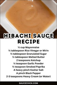 the recipe for hiaachi sauce is shown in black and white, with an image of