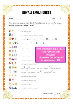 the printable worksheet for diwal emou quest is shown in pink