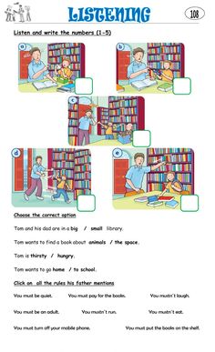 the worksheet for listening with pictures of people reading books and talking to each other