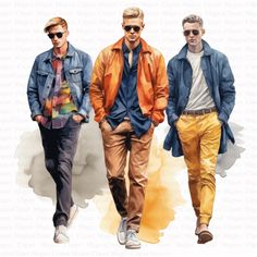 three men are walking down the street in jackets and ties, one is wearing sunglasses