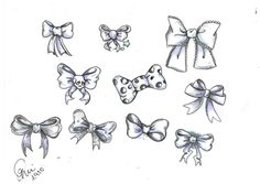 a drawing of different bows on white paper