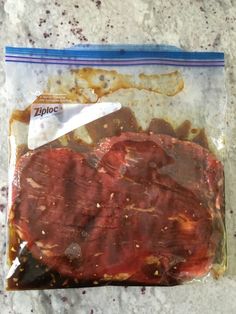 a piece of raw meat in a ziplock bag