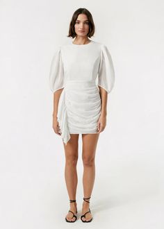 RHODE Pia Dress | White | Official Site Asymmetric Skirt, Little White Dress, Black Brick, Ruched Skirt, Asymmetrical Skirt, Little White Dresses, For A Reason, Rhodes, Dress White