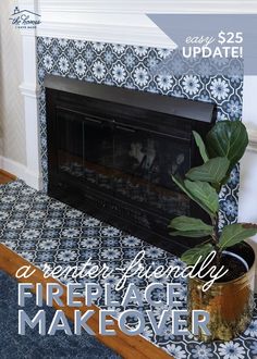 a fireplace with a plant in it and the words create fire place makeover over it