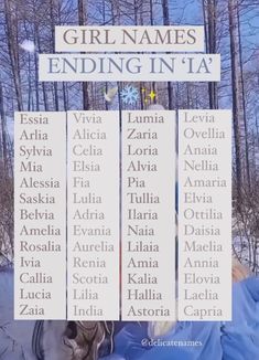 the girl names ending in at are displayed on a sign with snowflakes behind them